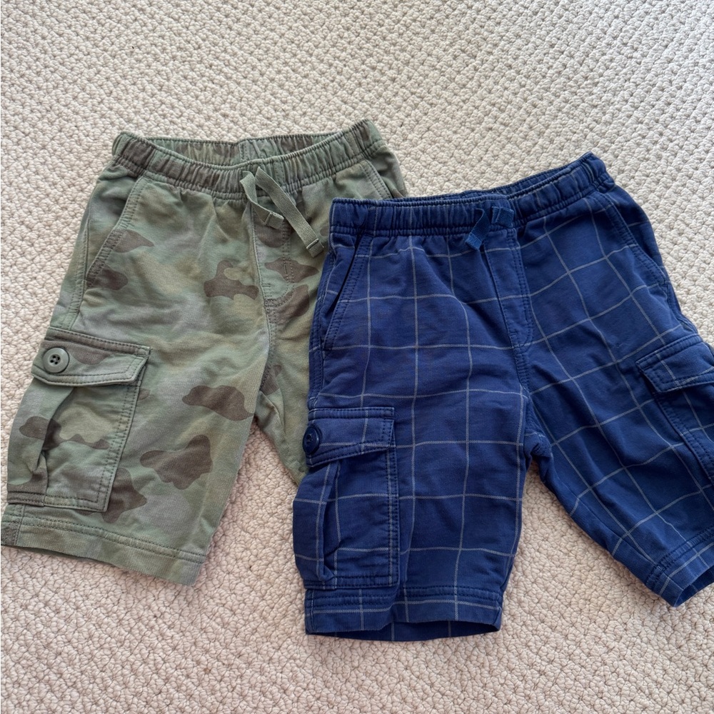 Kids Cargo Shorts Set - Green Camo & Blue Plaid